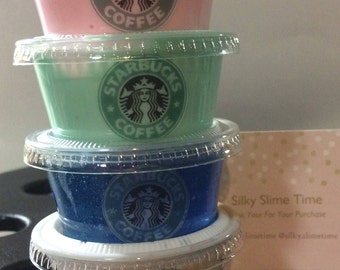 Starbucks Inspired Slime Bundle(Set of 4) Scented Fluffy, Clicky, Glossy Slime, Therapy Tool, Party Favor