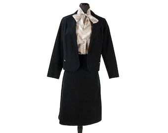 Vintage 1970s Women's Black Ultrasuede Suit / Jacket and Skirt / with 2 Belts