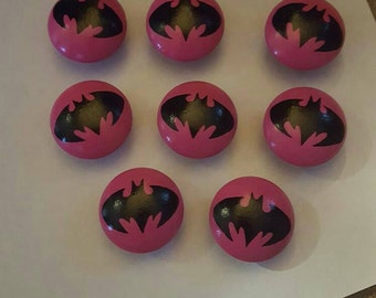 Pink/black batman dresser knobs
