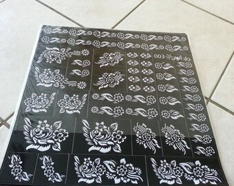 3 Reusable Mehndi Henna Rubber Self Stick Stencil Template flowers.