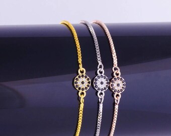 Cubic Zirconium Evil Eye Charm Bracelet