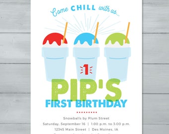 Snow Cone, Sno Cone, Snow Ball, Tropical Sno, Shaved Ice Birthday Invitation | Snow Cone Snow Ball Invitation