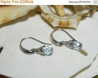 ON SALE Sterling Silver Blue Topaz Briolette Drop Dangle Earrings 1.40ctw 1.55g