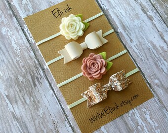 Baby headband , flower headband, nude bow headband, Newborn headband set, baby flower headband, set of 4 baby headband, baby accessories