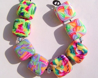 Colorful Square Earring Pairs Four Sets Handmade Artisan Polymer Clay Bead Pairs