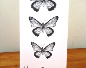 Double 3 butterflies handmade 21cm x 10 black and white