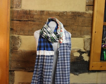 Flannel Scarf Shabby Chic Scrappy Scarves Mori Girl Tattered Upcycled Boho Hippie Patchwork Plaid Scarf Anthropologie Style Neck Wrap