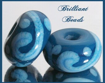 Atlantis and Sky Blue Glass Spacer Bead Pair...Handmade Lampwork SRA, Made To Order