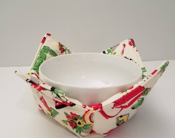 Retro microwave bowl cozy, 1950's kitchen appliances, bowl holder, hot or cold, all cotton
