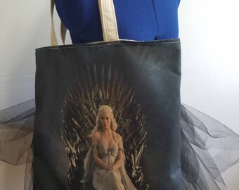 Game - of - thrones - khaleesi - mother - of - dragons - house - of - targaryen - breaker - of - chains - lined - beach - bag - purse - tote