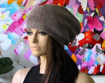 Crochet Cap Cotton grey/beige