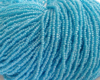 10/0 Transparent Aquamarine White Lined Czech Glass Seed Beads 12 Strand Hank (AW122)