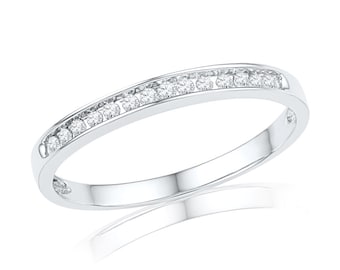 Diamond Wedding Band With 0.13 CT. T.W. Diamond In 10k White Gold, Also Available in Sterling Silver