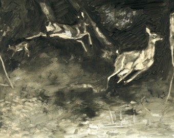 Black and White Scattered Deer Print