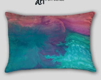 Designer throw pillow Abstract Aqua teal turquoise blue