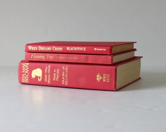 Books for Decoration, Vintage Book Set, Home Decor Books, Book Stack, Decorative Books for Display, Old Books for Decor, Red Gold