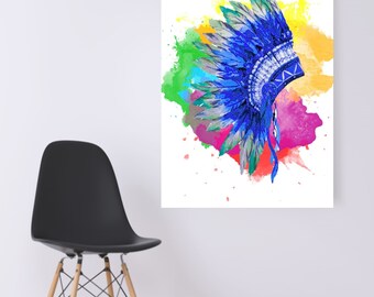 WATERCOLOR- Native American Headdress- Digital Wall Art