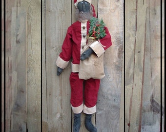 Primitve black folk art rag doll instant download sewing pattern painted Santa HAFAIR ofg faap Lucys Lazy Dayz