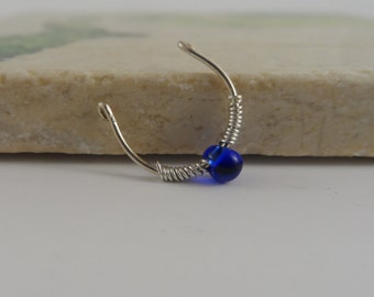 Sterling Silver Faux Septum Ring With Blue Accent, Fake Septum Ring, Fake Nose Ring, Body Jewelry, Silver Septum Ring
