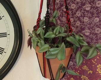 Black & Red Macramé Plant Hanger