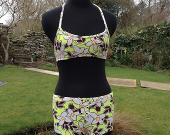 SALE - 1970's does 50's Bikini XXS - Yellow - Neon - Floral