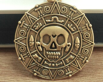 Aztec Coin necklace Pirates of the caribbean jewelry Pirate skull Doubloon coin Pendant Brass aztec coin Black Pearl Earring