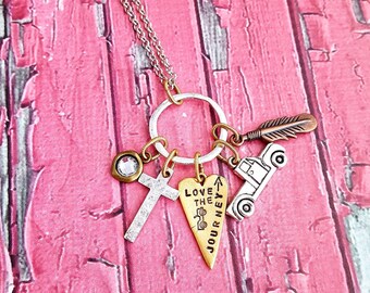 Journey Necklace, Graduation Necklace, Travel Necklace, Love the Journey, Enjoy the Journey, Travel Gift, New Move Gift, Wanderlust Jewelry