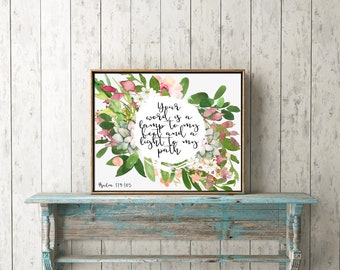 Bible Verse Wall Art digital print download - Your word is a lamp - printable, Christian, house warming, gift, frame, canvas