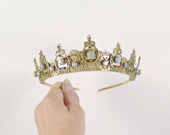 Rainbow Gem and Gold Filigree Crown - by Loschy Designs