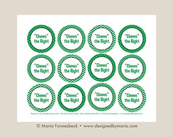 Chews the Right CTR Favor Tag Printable: LDS Primary or LDS Baptism 2.25 inch circle tags -- Decoration for Goodie Bags or Bubble Gum