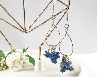 Sterling Silver Lapis Lazuli Drop Earrings Silver Dangle Earrings Lapis Jewelry Dark Blue Earrings Blue Jewelry Handmade Earring