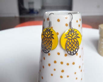 Pineapple and yellow sequin earrings
