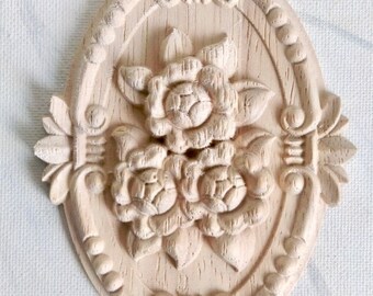 Rose wood applique, furniture applique, wood onlay, furniture decoration, wood embellishment, wood carving, flower applique