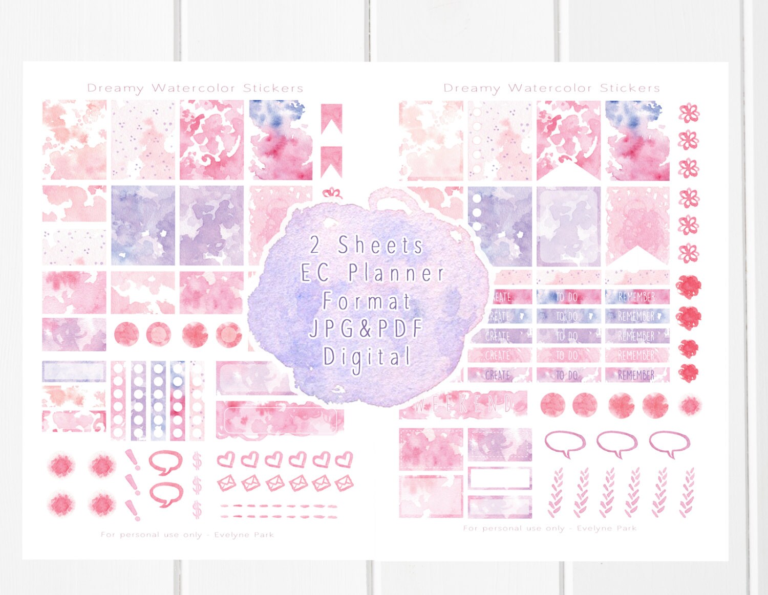Watercolor Planner Stickers Printable Hand Drawn Aquarelle
