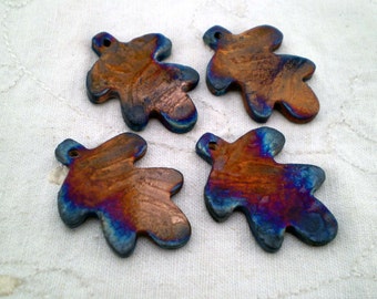 4 Leaf Beads, Raku Beads, Nature Beads, Rustic Beads, Ceramic Beads, Clay Beads, Woodland Beads (A4)