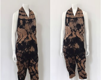 Tie Dye Silk Jumpsuit/ 1980s Modern Pantsuit / Cropped Minimalist Romper/ Frances Henaghan/ Women's Size Small to Medium