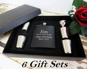 6 Groomsmen Flask Gift Set and Shot Glasses Set with Funnel