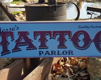 Distressed Primitive Wood Sign - Tattoo Parlor custom Name sign 7.25" x 24"