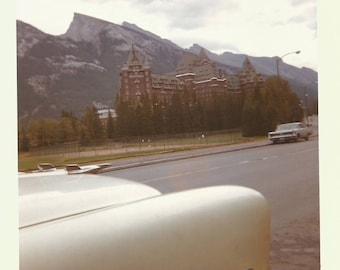 Vintage Photo "Roadside Attraction" Out Of Frame Car Hotel Mountains Kodacolor Found Vernacular Photo
