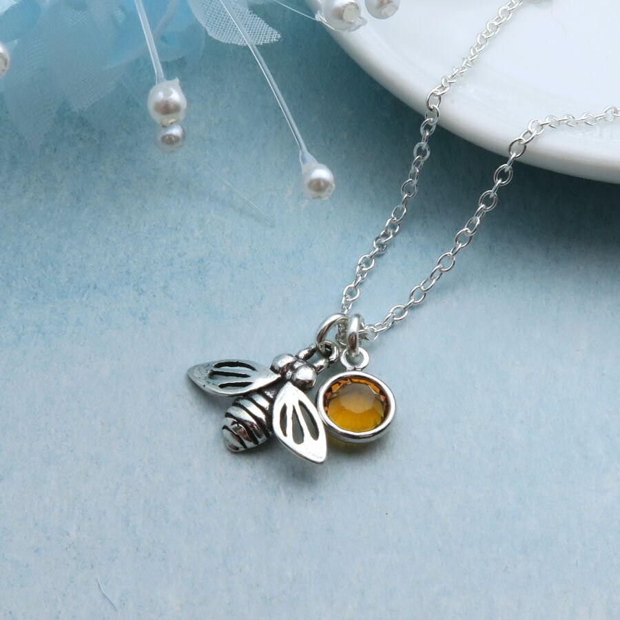 Download Honey Bee Necklace Sterling Silver With Custom Birthstone