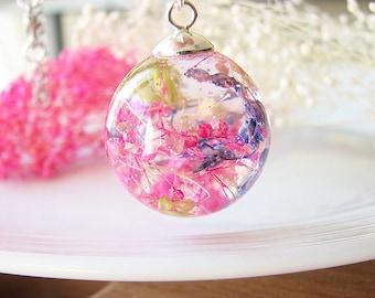 Resin Jewelry Real Flower Necklace Resin Necklace Botanical Jewelry Baby Breath Necklace Real Flower Jewelry