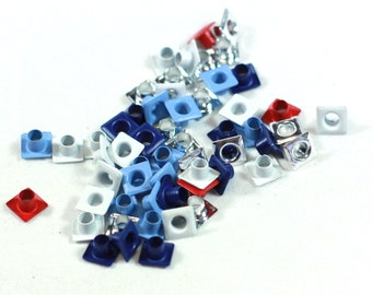 50 Red, White, Blue, and Silver Square Metal Grommets for scrapbooking, cardmaking, or crafting - eyelets