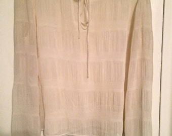 Vintage Sheer Chiffon Long Sleeve Tie Blouse