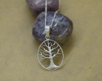 Sterling Silver Oval Tree of Life with Chain