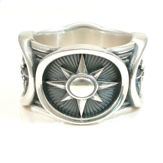 Mens Sterling Silver Compass Ring