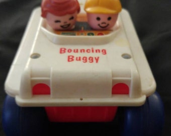 Vintage 1973 Fisher Price Bouncing Buggy Pull Toy (Pull String Missing)