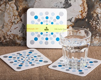 Dottie Design Drink Coaster · Letterpress Beverage Coasters · Letterpress Drink Coasters · Gunmetal and Blue