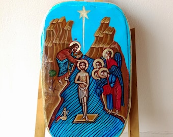 Baptism of Jesus, Christ's Christening, Original Handpainted Icon