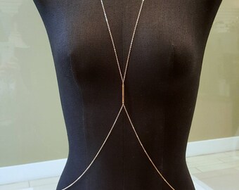 Minimalist Body Chain, Silver or Gold Bar Body Chain, Y Drop Body Chain, Body Chain Jewelry, Festival Jewelry
