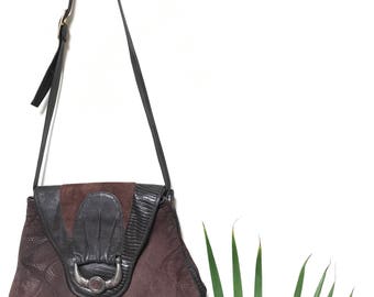 Vintage Genuine Leather brown "Wildlife" shoulder bag